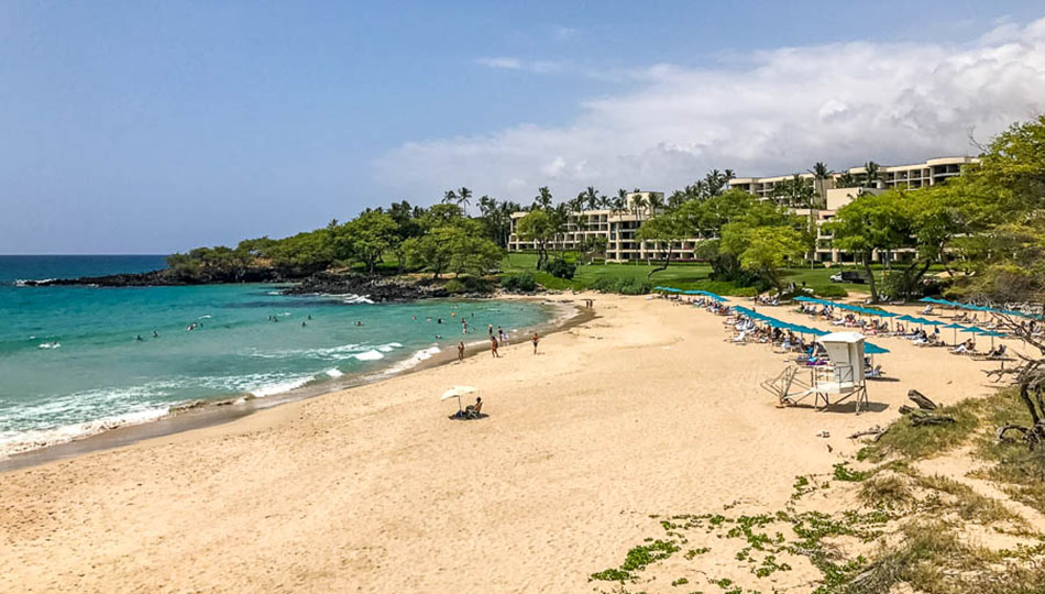 View of White Sand and Umbrellas at Hapuna Beach