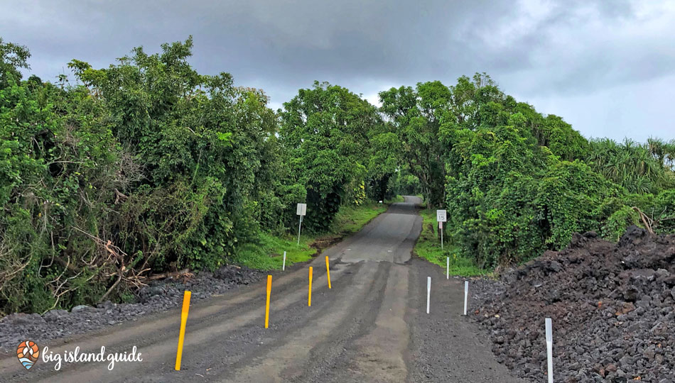 Section of Road cut through the recent lava flow on the Kalapana-Kapoho Road.