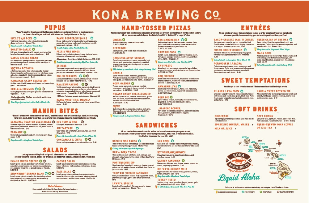 Kona Brewing Company Menu