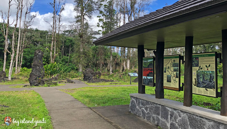 Signs at the Lava Tree State Park in Hawaii