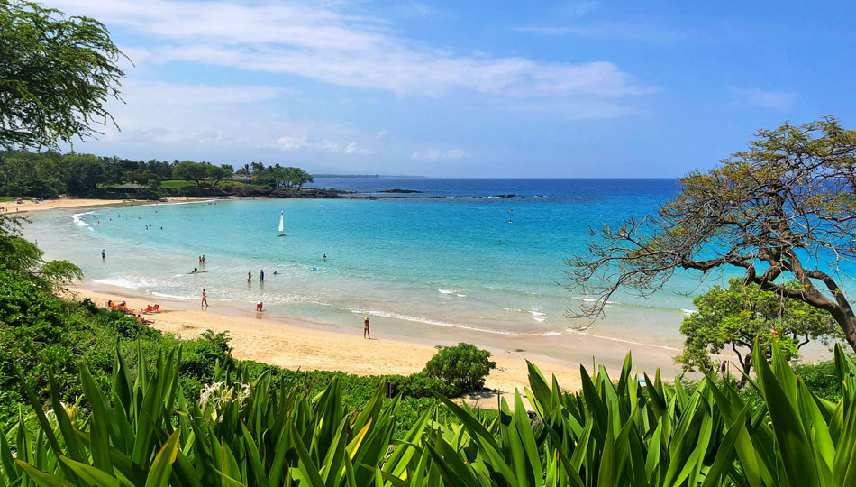 View of Kaunaoa Beach also known as Mauna Kea Beach