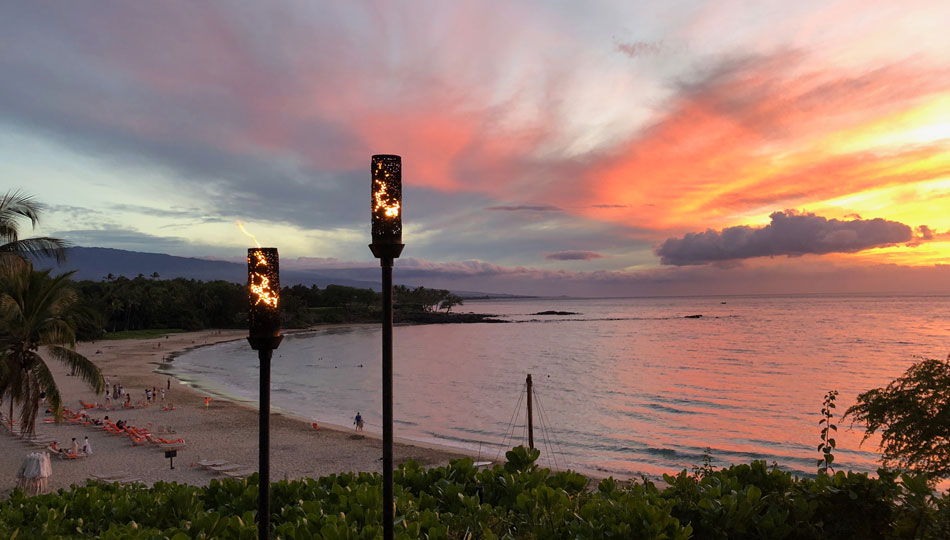 Sunset over Kaunaoa Beach from the Mauna Kea Beach Resort
