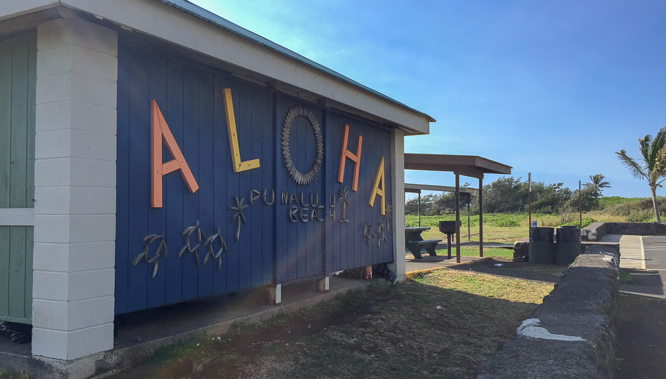 Aloha Sign on the Pavilion at Punaluu Black Sand Beach