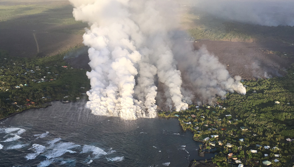 2018 Kilauea Hawaii Volcano Eruption - USGS Photo of the lava flowing into Kapoho Bay
