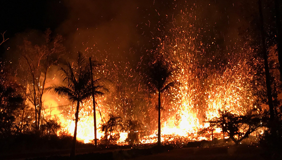 2018 Kilauea Hawaii Volcano Eruption - USGS Photo of fissure eruptions