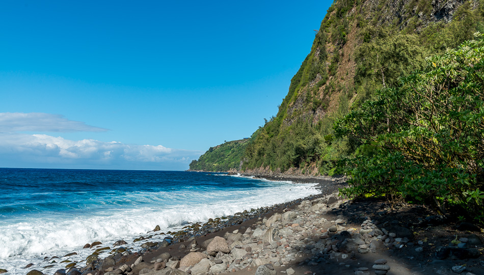 View of the northern tip of the Waipio Valley Black Sand Beach