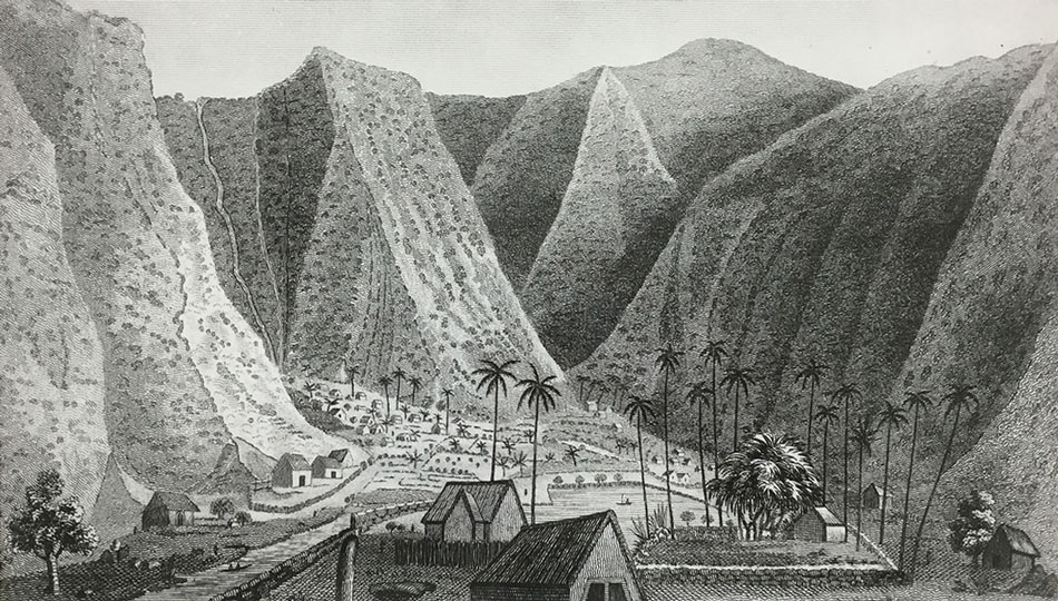 Historic Drawing by William Ellis of the Waipio Valley