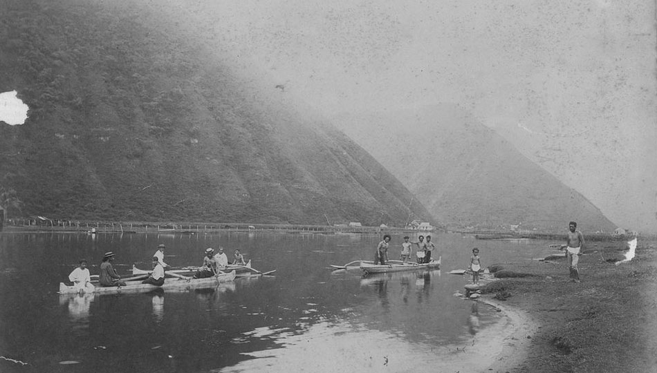 Historic Photo of Canoes in the Waipio Valley