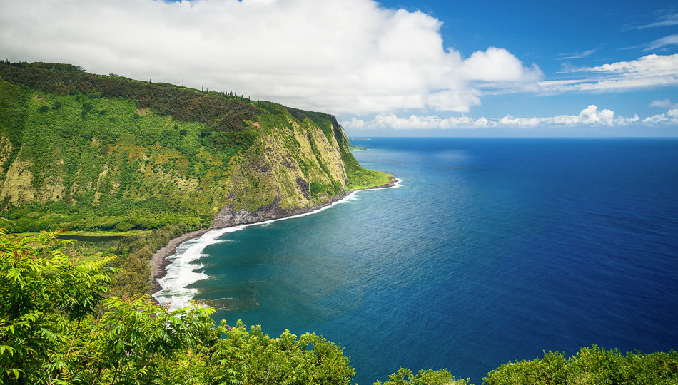Waipio Valley Black Sand Beach from above